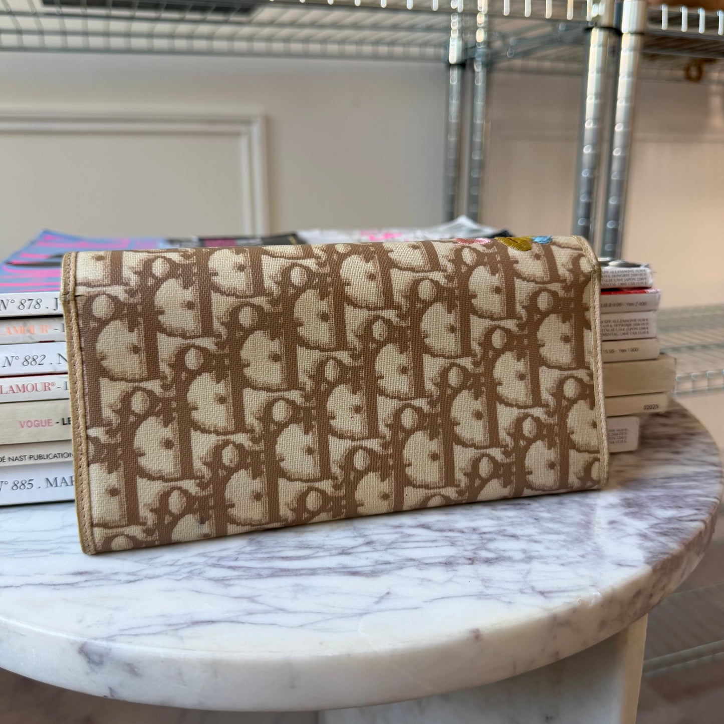 Pre-Owned White Oblique with Flowers Coated Canvas Wallet