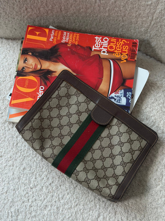 Pre-Owned Beige GG Supreme Canvas Clutch Bag