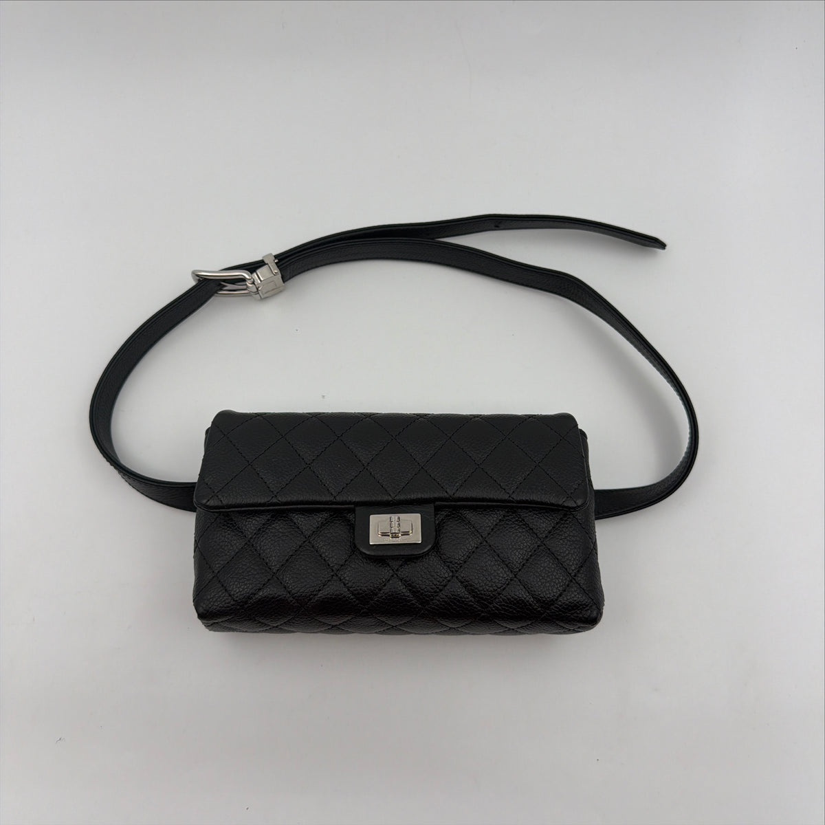 Pre-Owned Black Matelassé Caviar Leather Belt Bag