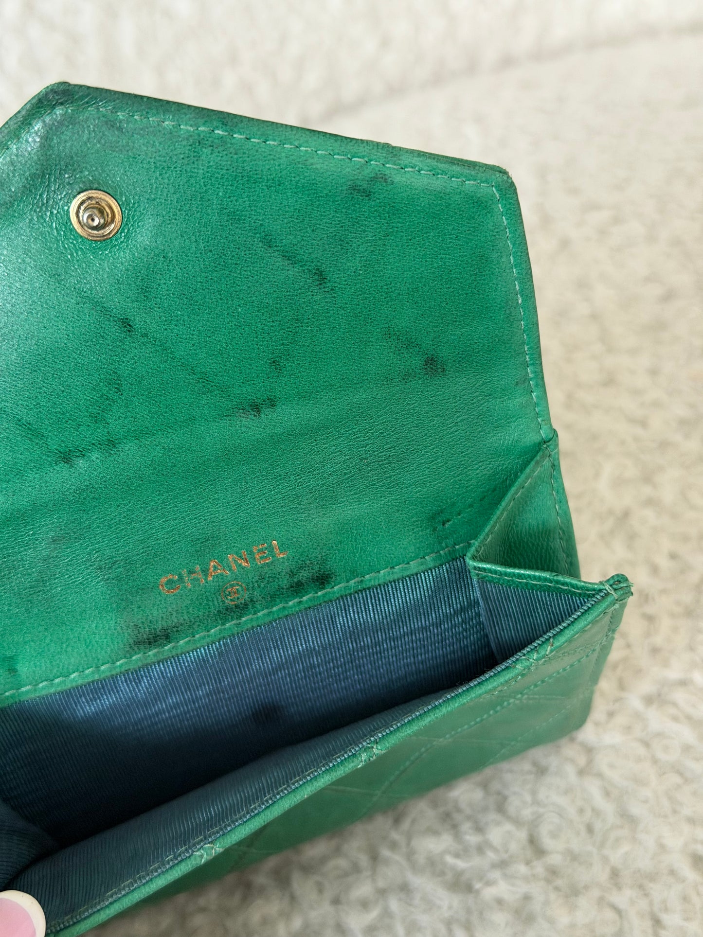Pre-Owned Green Matelassé Lambskin Wallet
