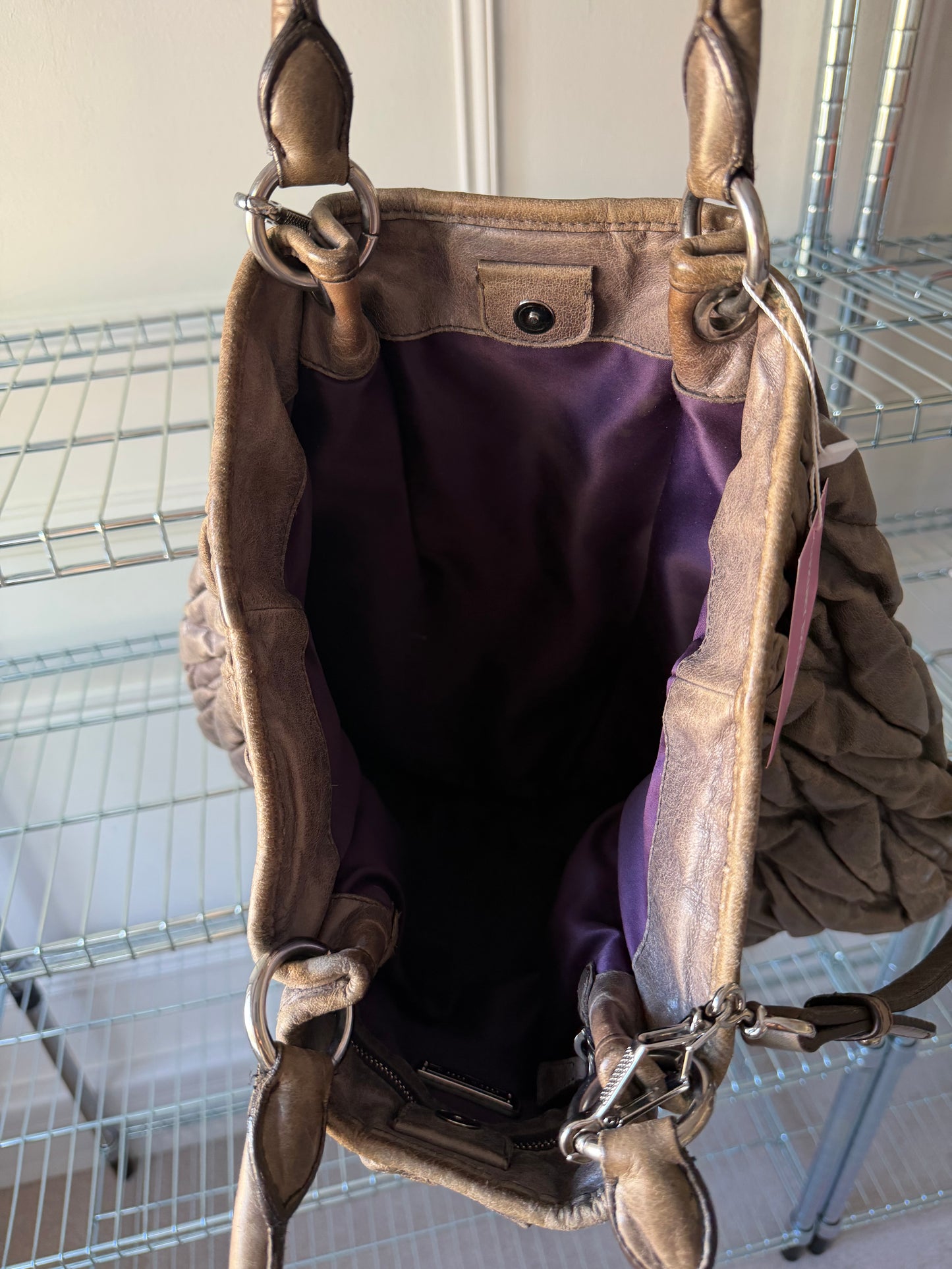 Pre-Owned Khaki Ruffled Nappa Leather Tote Bag