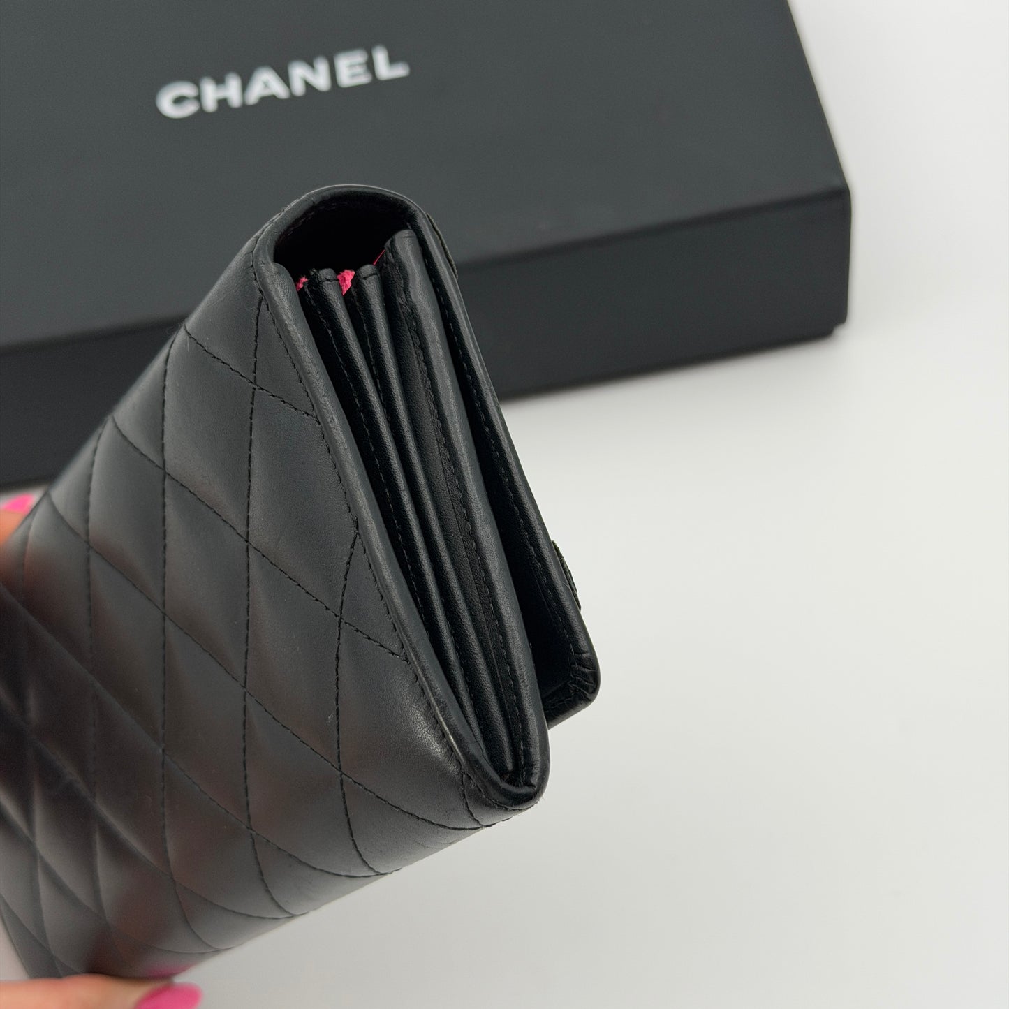 Pre-Owned Black Cambon Lambskin Leather Wallet