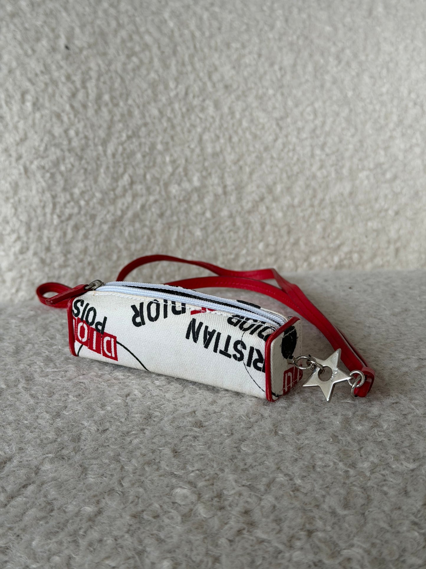 Pre-Owned White/Red Coated Canvas Lipstick Bag