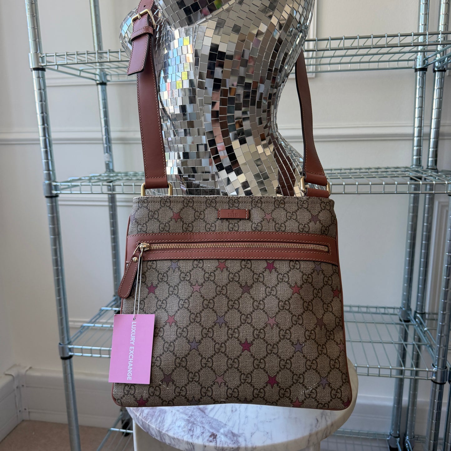Pre-Owned Beige GG Supreme Canvas Flat Messenger Bag