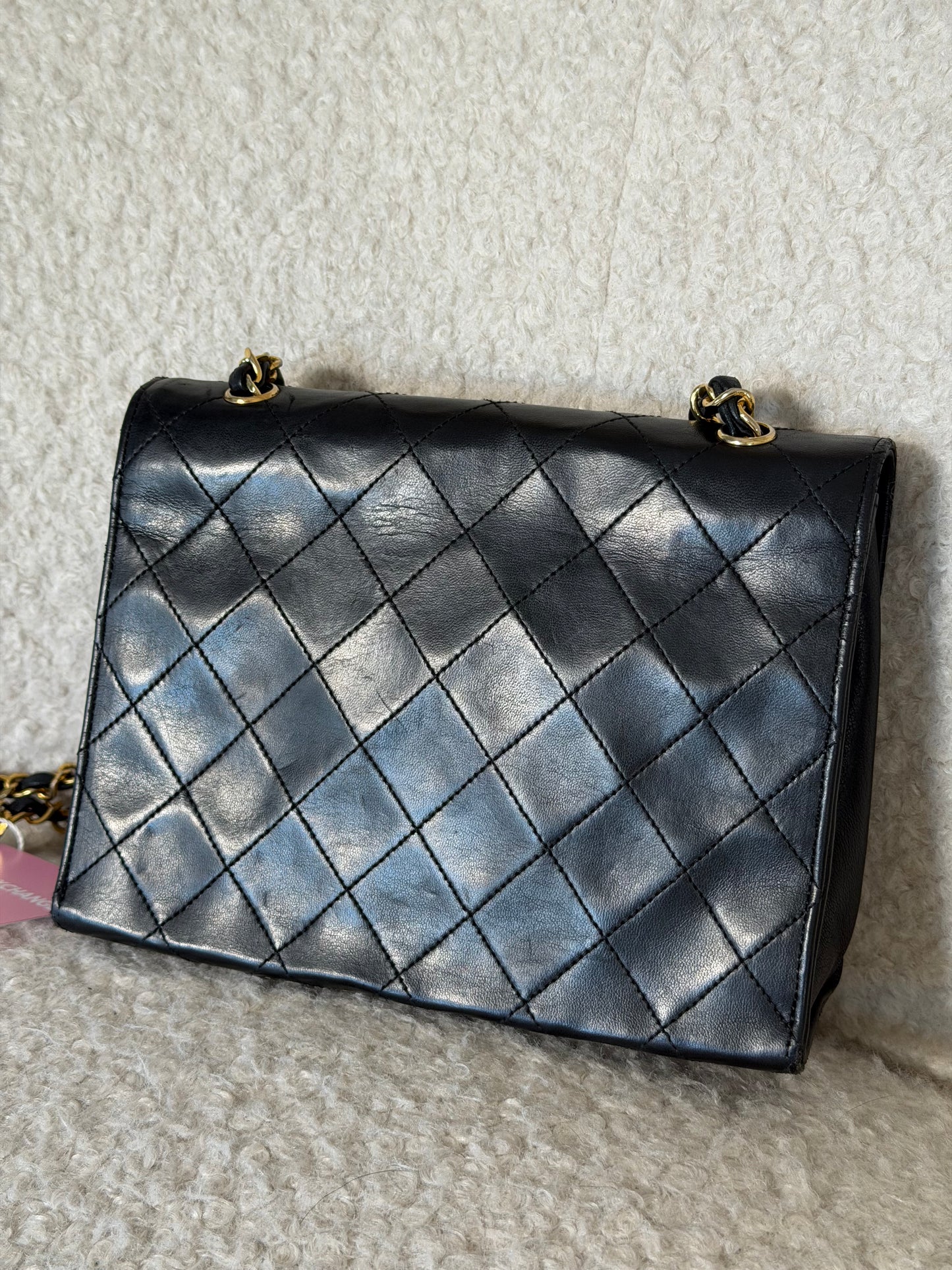 Pre-Owned Black Matelassé Lambskin Single Flap Crossbody Handbag w/Jumbo CC