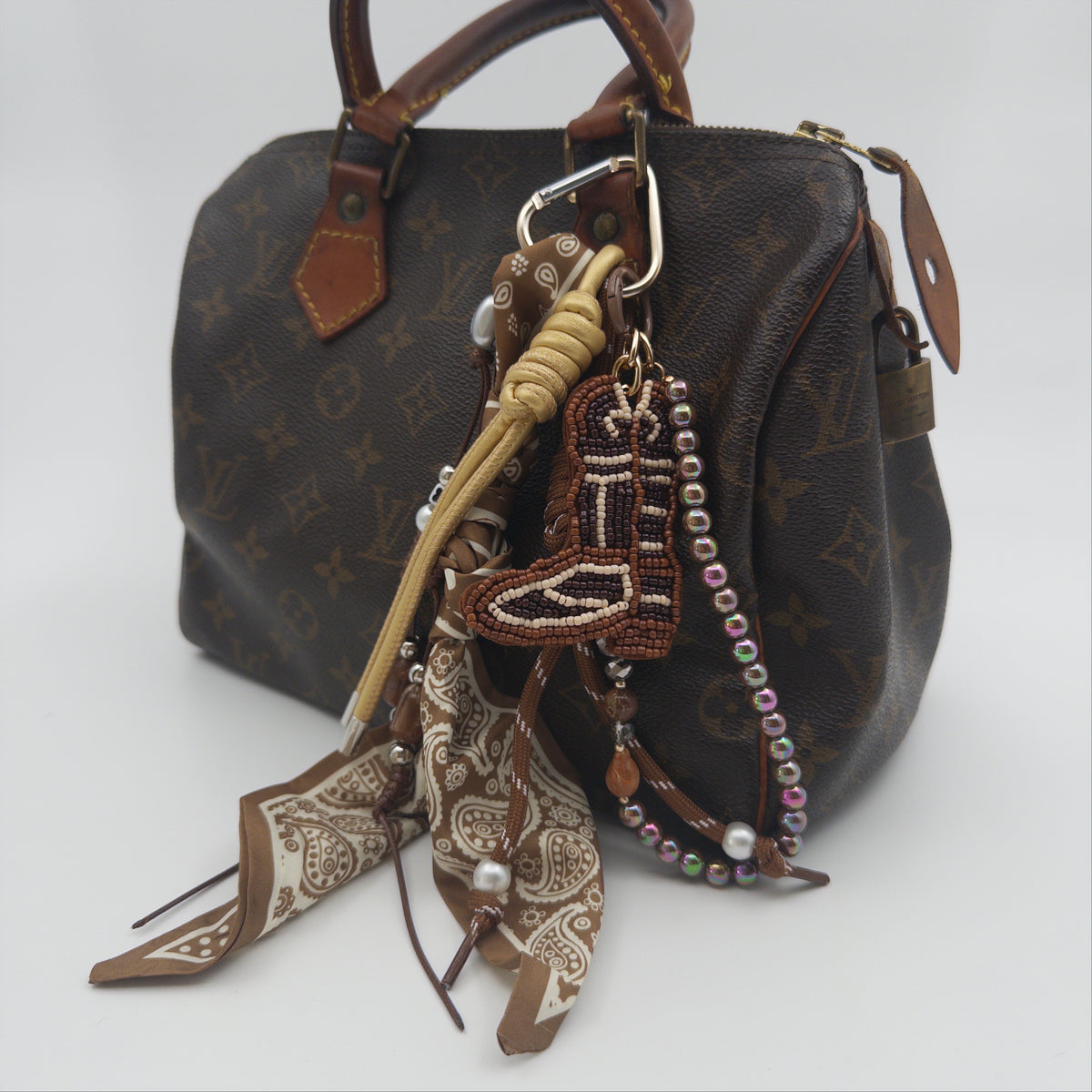 Brown Beaded Boot Bag Charm
