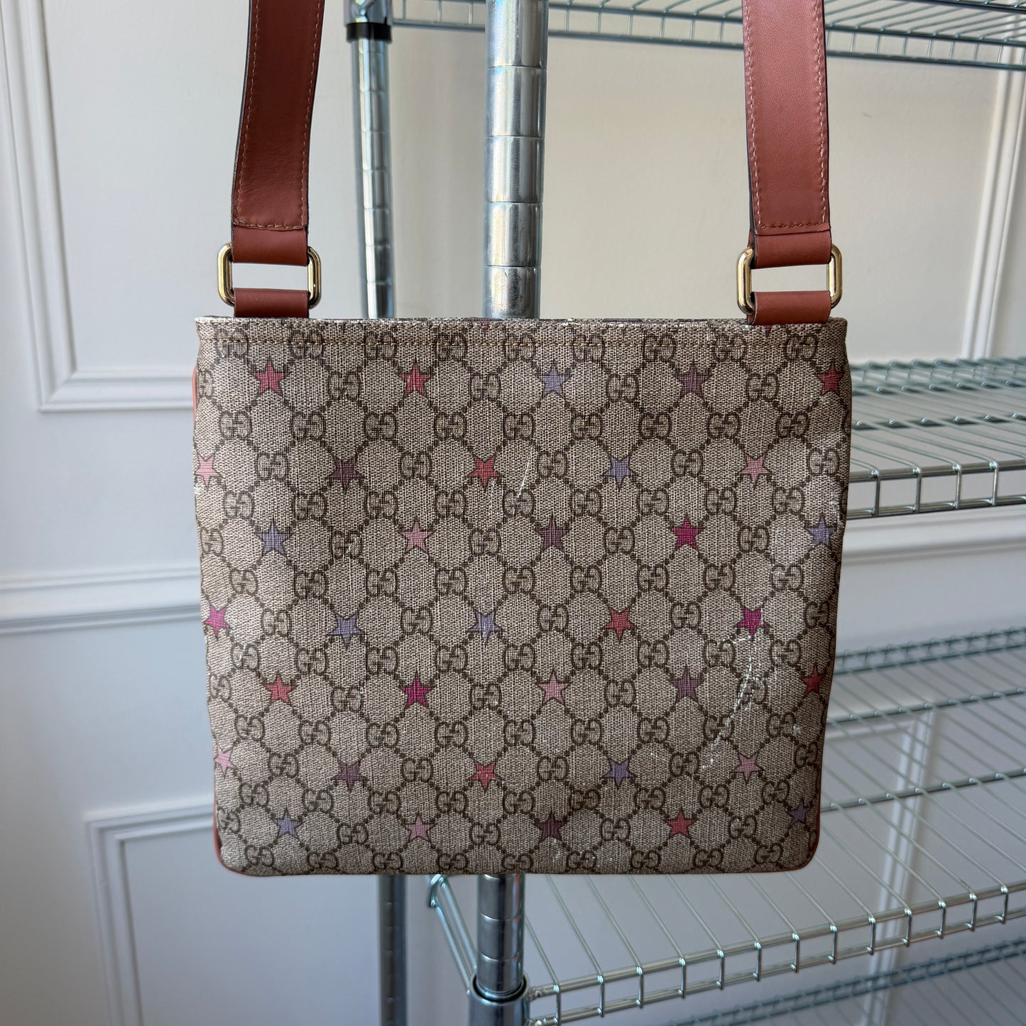Pre-Owned Beige GG Supreme Canvas Flat Messenger Bag