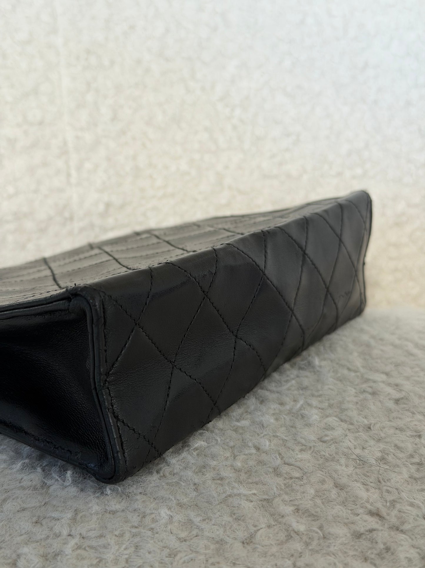 Pre-Owned Black Matelassé Lambskin Single Flap Crossbody Handbag w/Jumbo CC