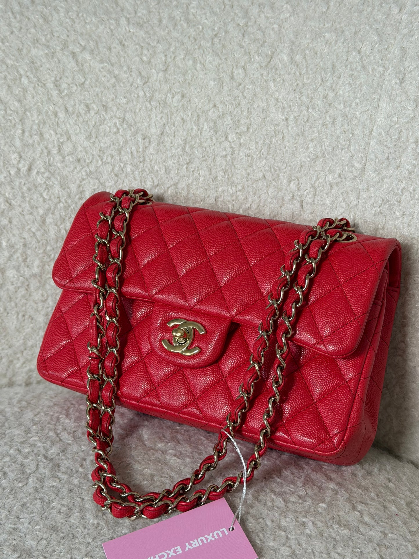 Pre-Owned Red Matelassé Caviar Leather Small Classic Double Flap