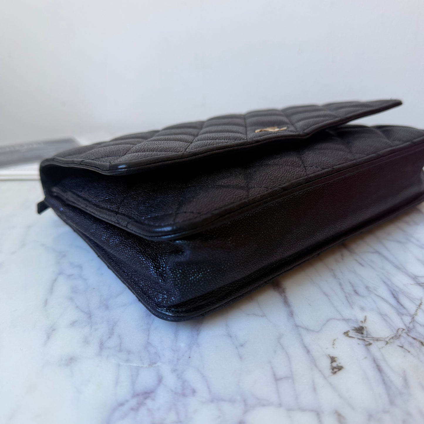 2019 Iridescent Shiny Caviar Leather Wallet on Chain Handbag