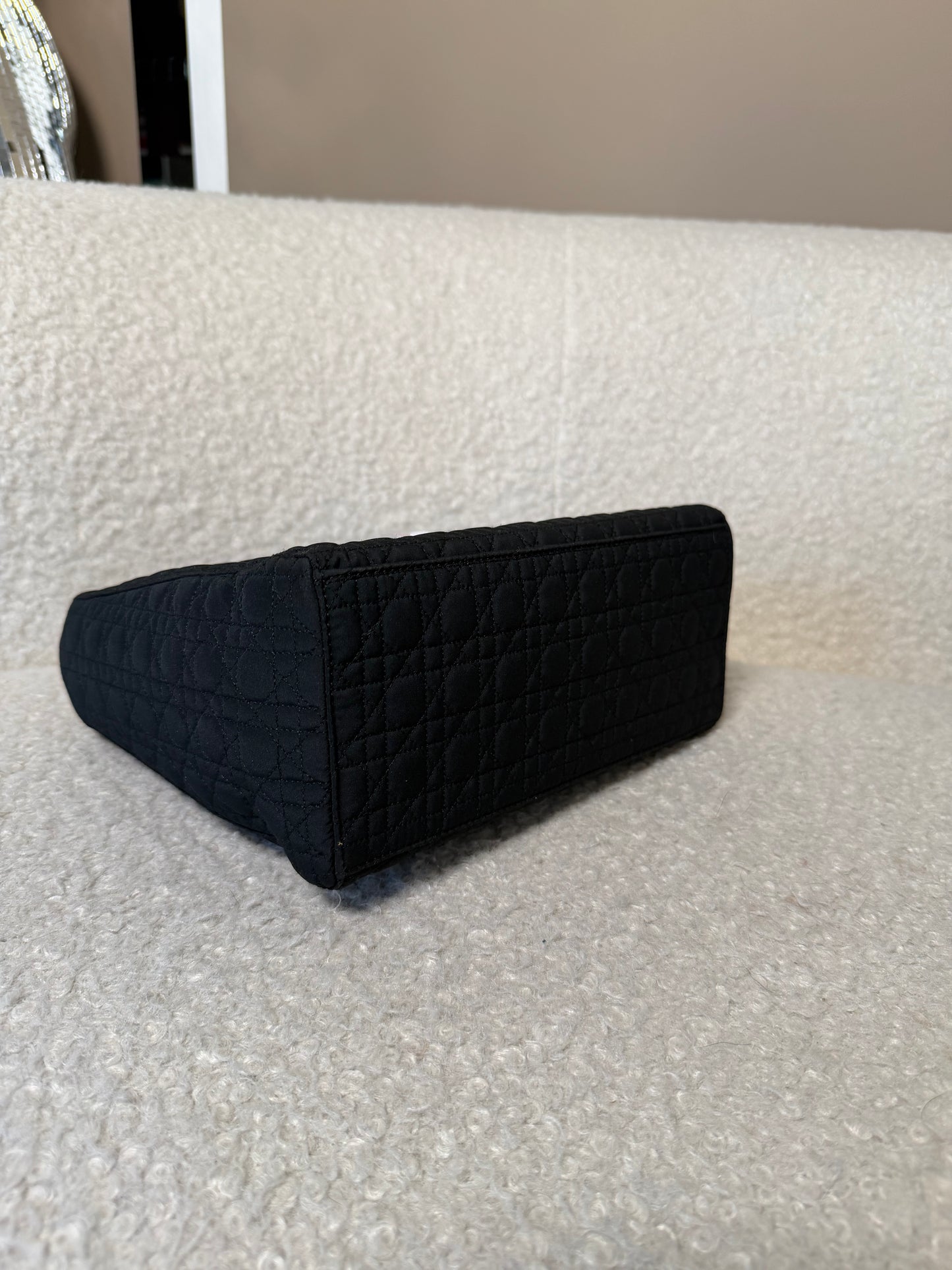 Pre-Owned Black Matelassé Cotton Medium Lady Dior