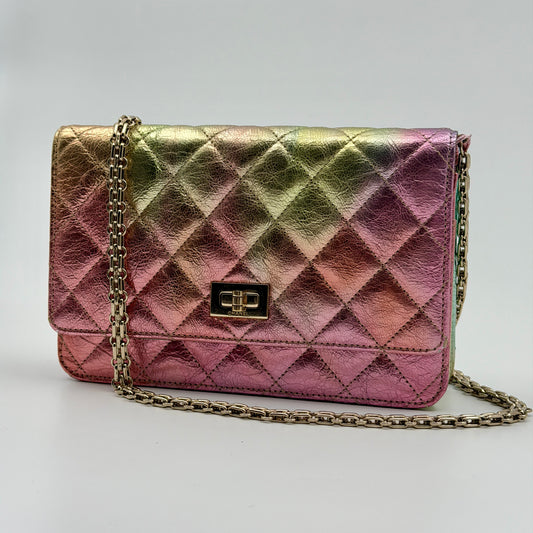 Pre-Owned Iridescent Calfskin Leather Wallet on Chain