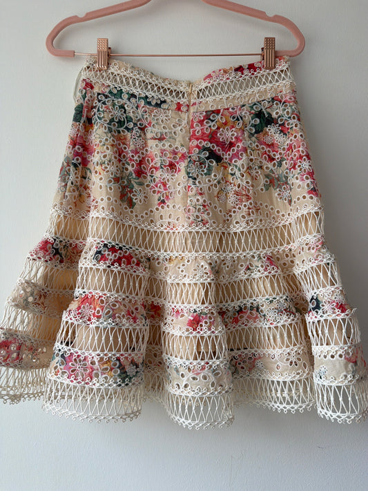 Cream Floral Skirt UK8 Very Good