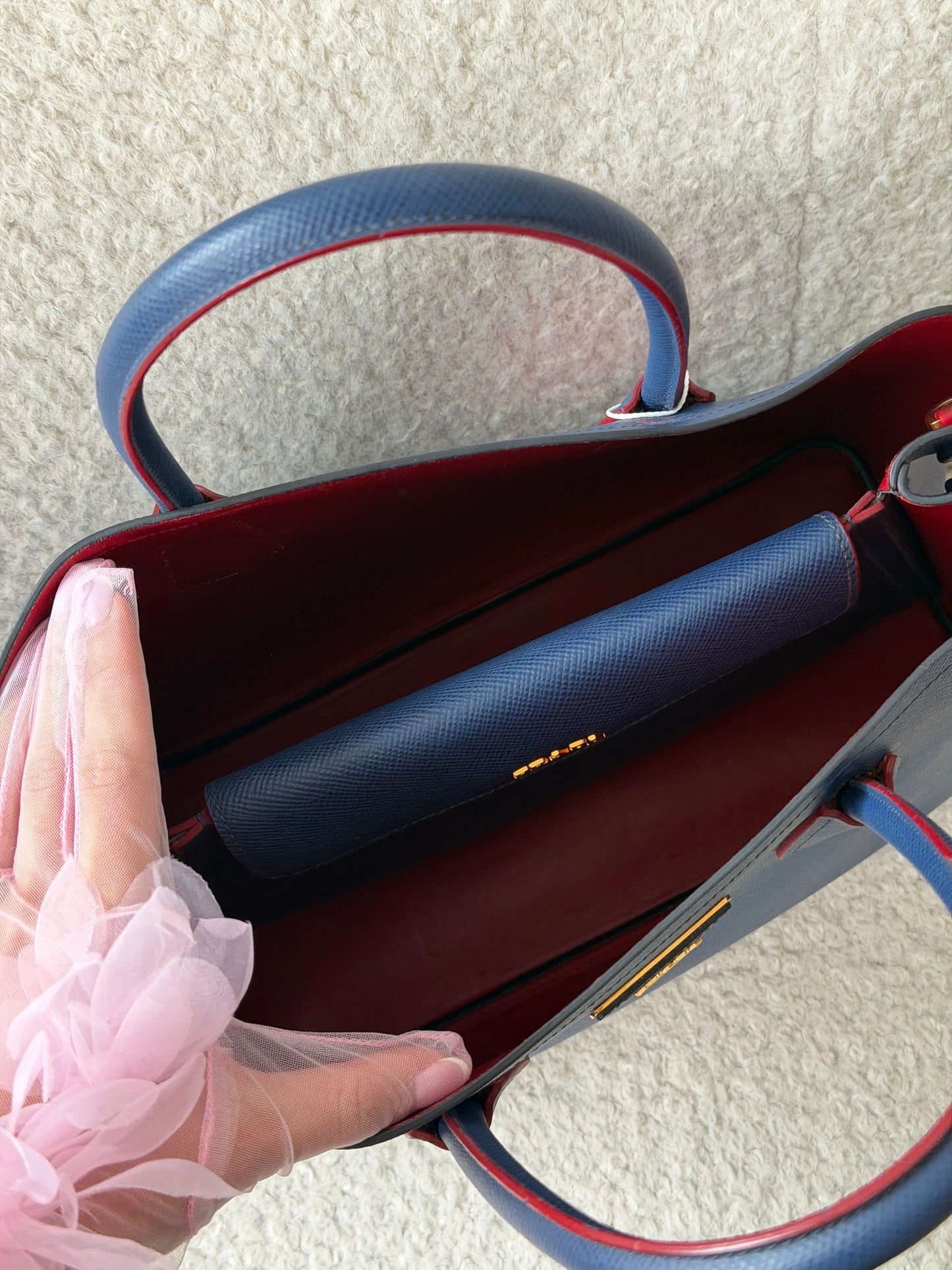 Blue/Red Saffiano Leather Tote Bag - Pre-Owned