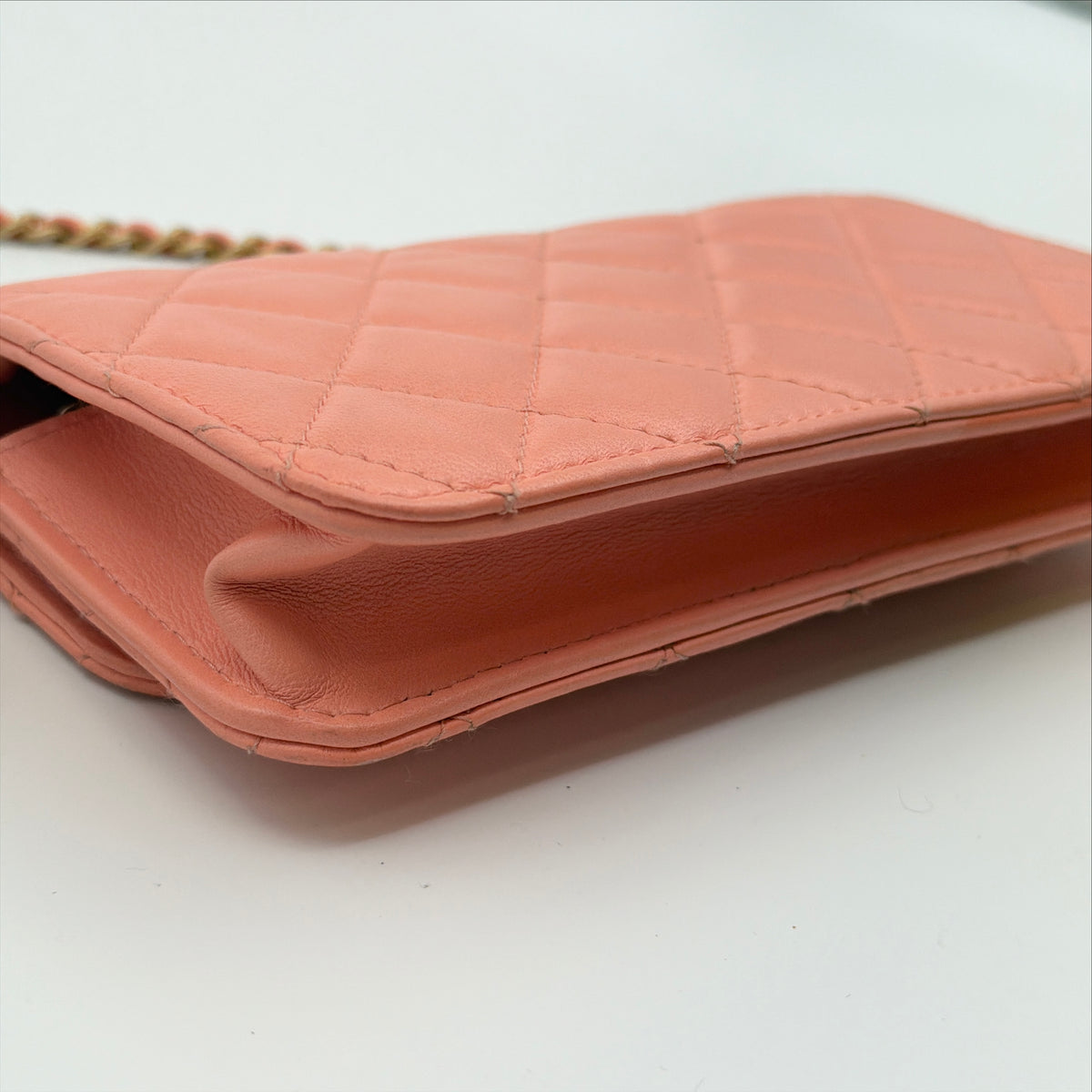 Pre-Owned Pink Matelassé Lambskin Leather Wallet on Chain