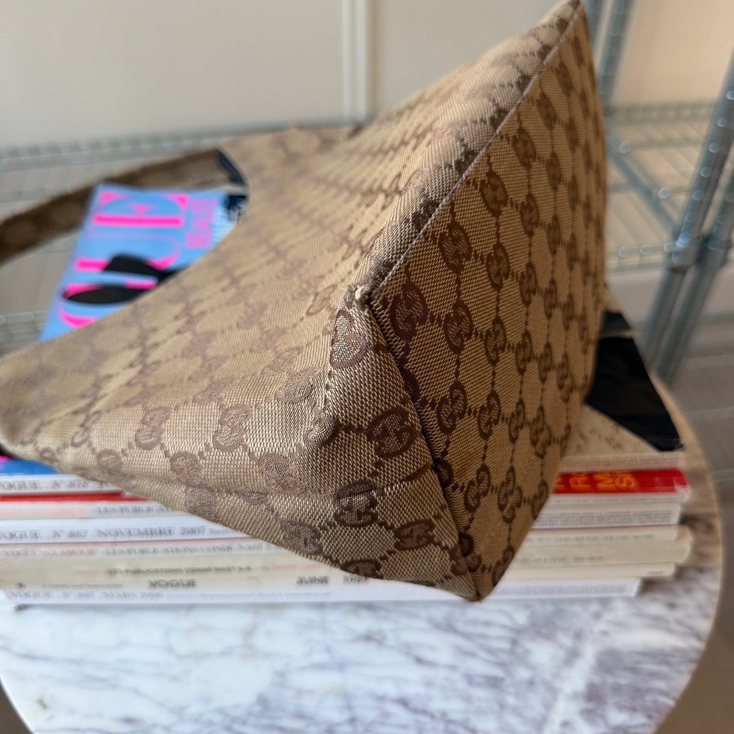 Pre-Owned Beige GG Canvas Hobo Bag