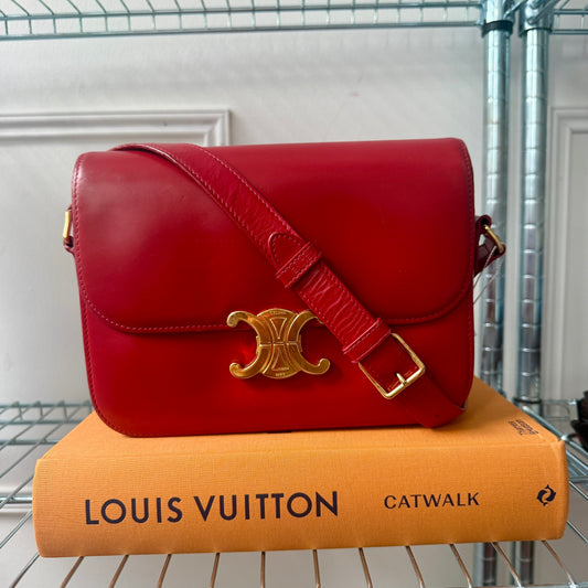 Pre-Owned Red Box Leather Triomphe Crossbody Bag