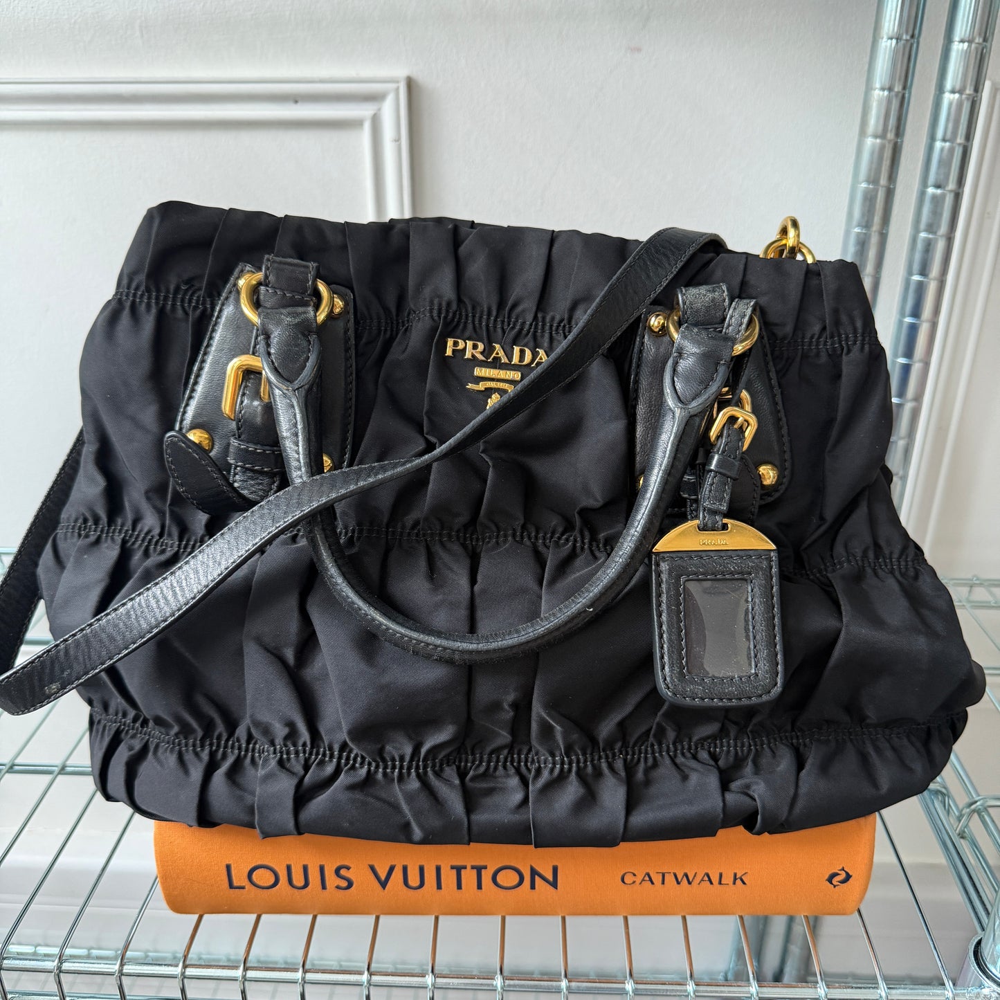 Pre-Owned Black Ruffled Nylon Crossbody Bag