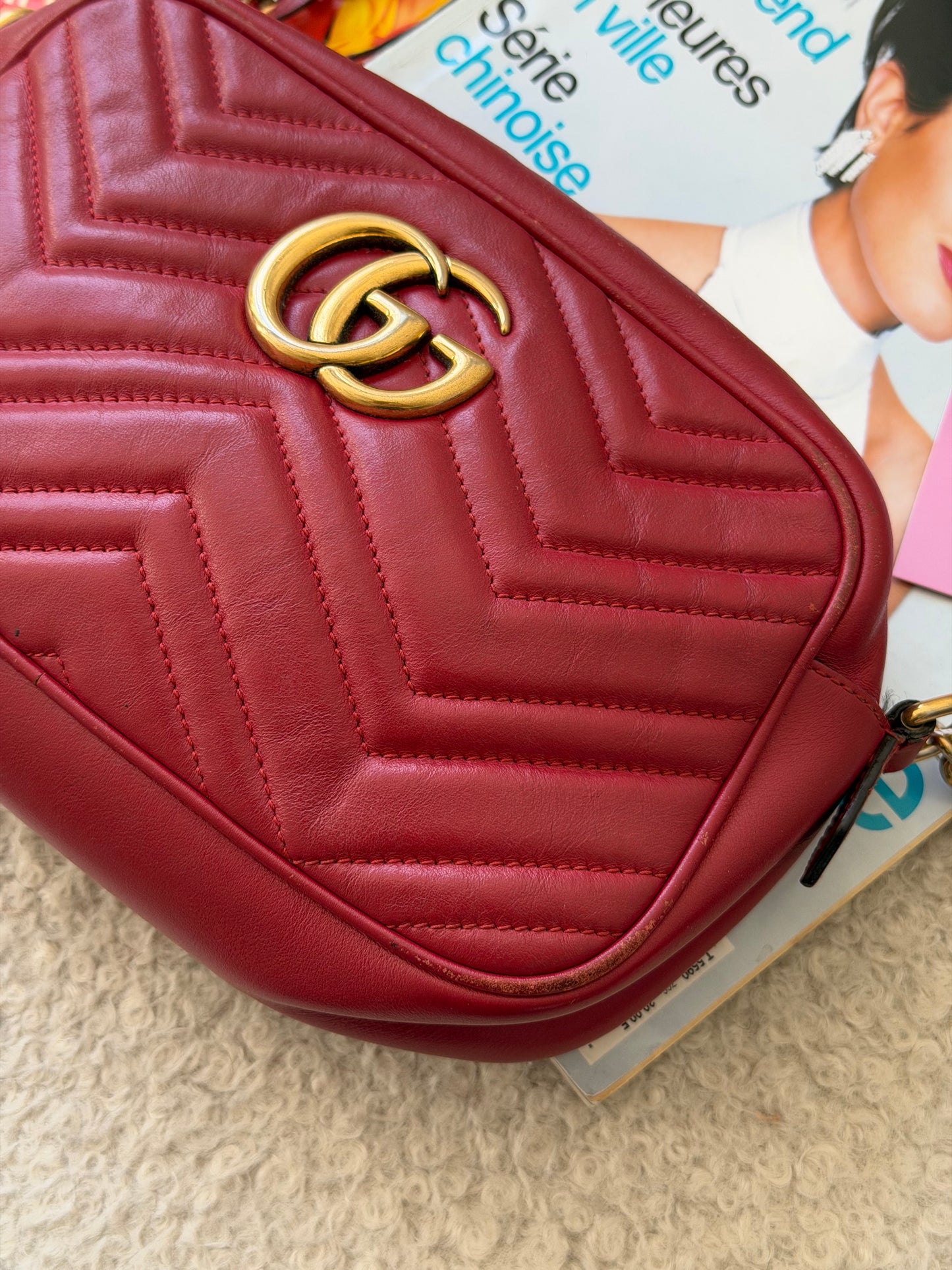 Pre-Owned Red Leather Marmont Camera Bag Crossbody