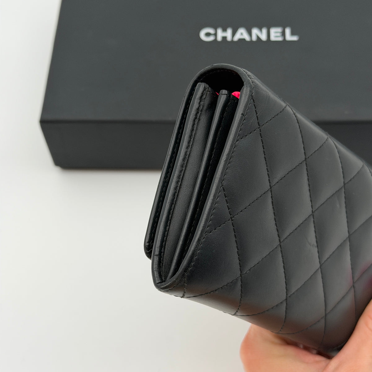 Pre-Owned Black Cambon Lambskin Leather Wallet