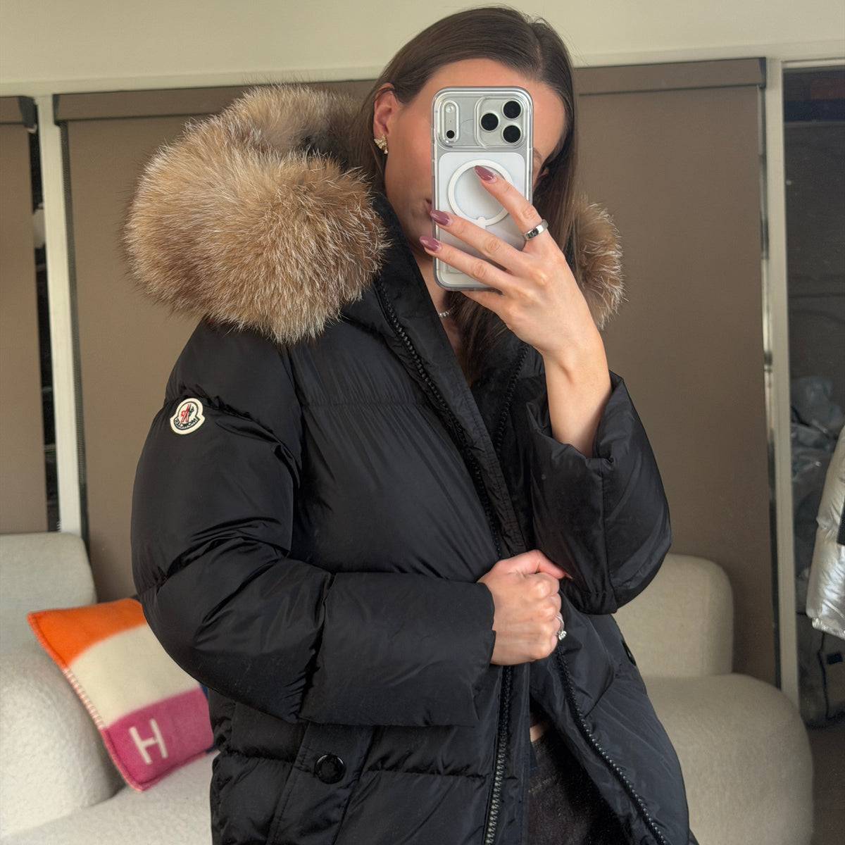 Pre-Owned Black Fur Collar Down Parka Jacket (0)