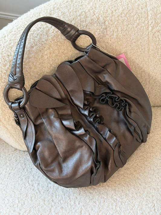 Metallic Leather Hobo Shoulder Bag