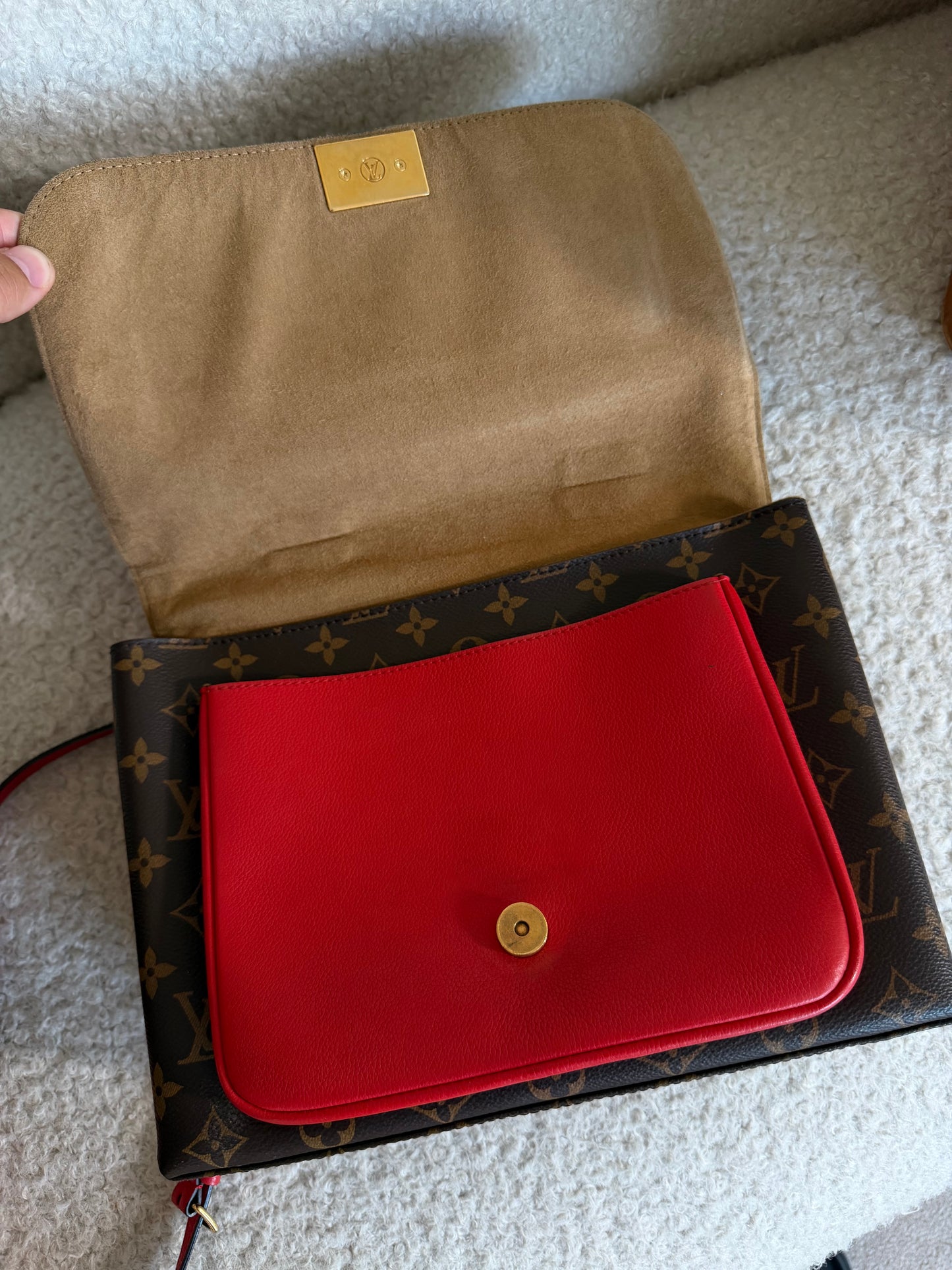 Pre-Owned Red/LV Monogram Canvas Marignan Handbag