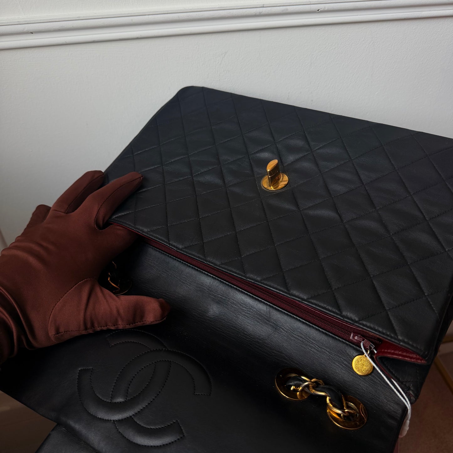 1994-96 Black Lambskin Maxi Single Flap 24K Gold-Plated Hardware