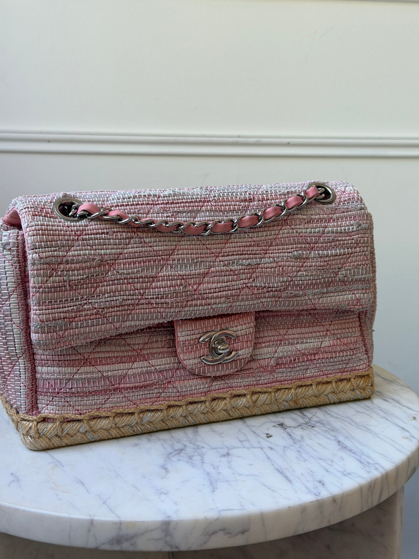 Pink Tweed Single Flap Shoulder Bag