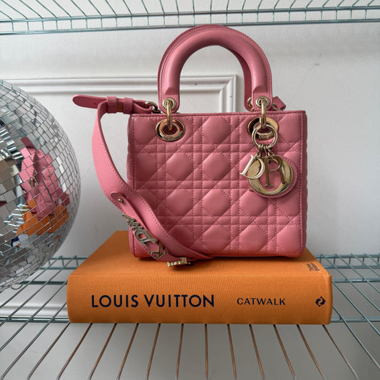 Pre-Owned Light Pink Cannage Lambskin Lady Dior Handbag