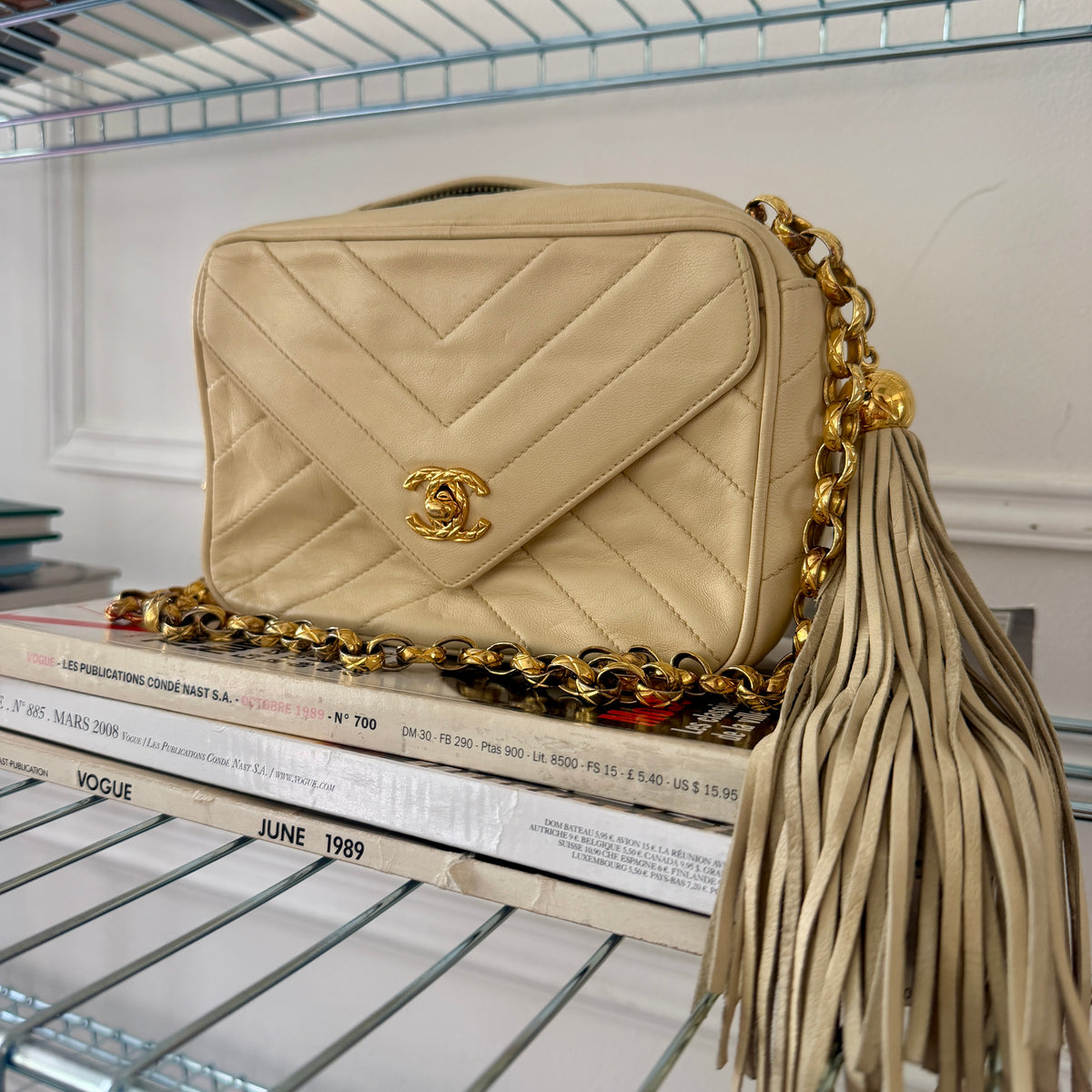 Pre-Owned Beige Chevron Lambskin Leather Bijoux Camera Bag
