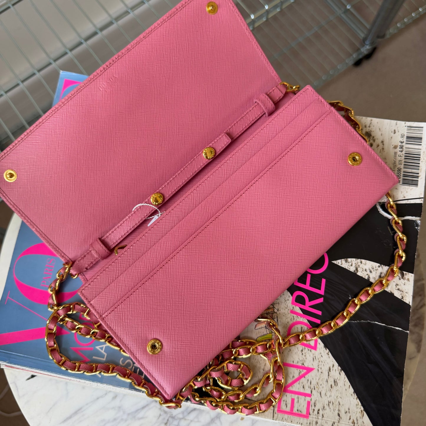Pre-Owned Pink Saffiano Leather Wallet on Chain