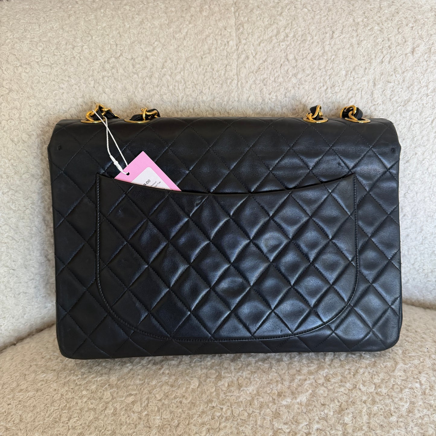 Pre-Owned Black Matelassé Lambskin Leather Maxi Single Flap Crossbody Bag