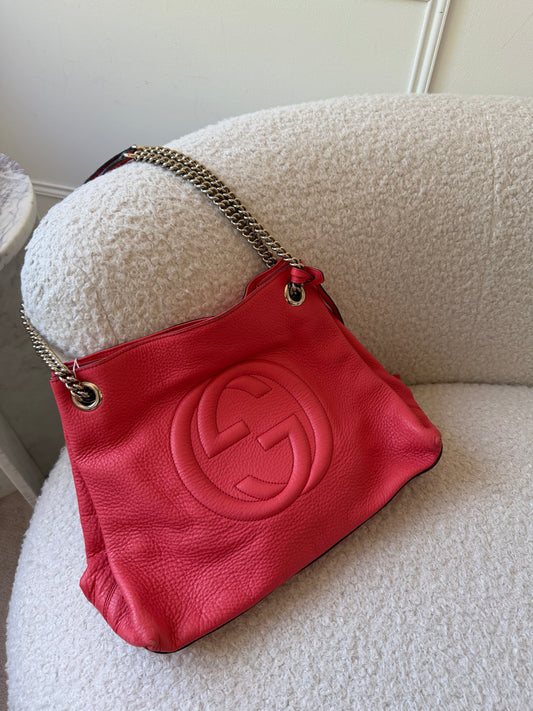 Coral Pebbled Leather Soho Shoulder Bag