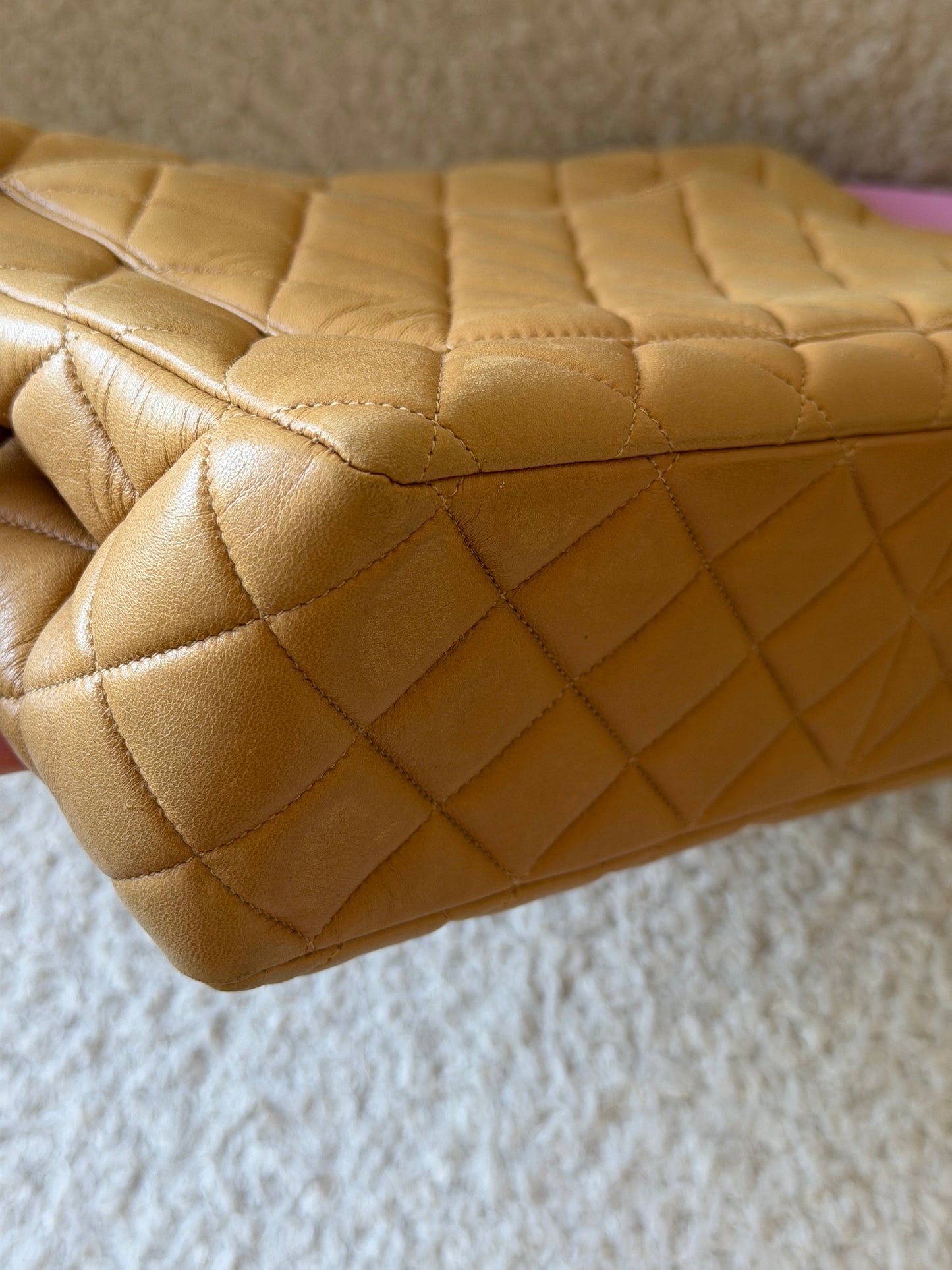 Beige Lambskin Leather Jumbo Single