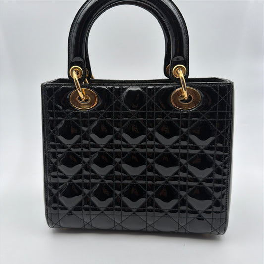 Pre-Owned Black Cannage Patent Leather Lady Dior