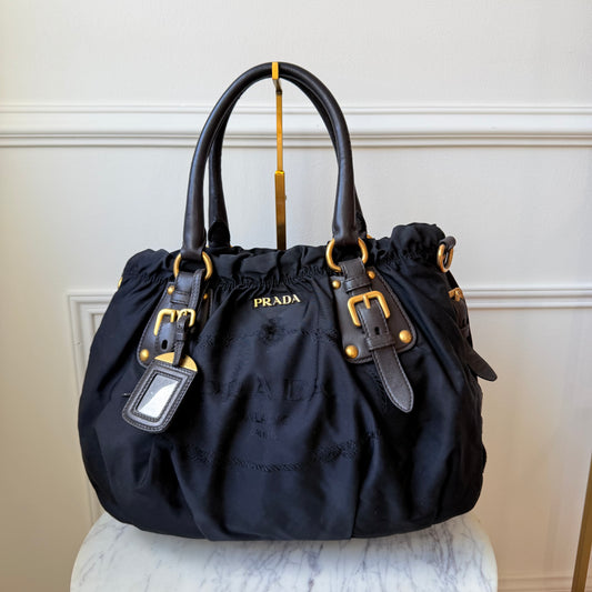 2000s Vintage Two Way Black Nylon Tote Bag