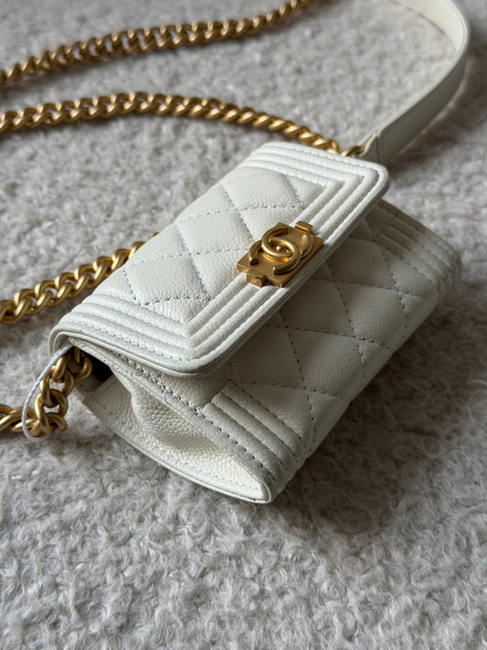 White Caviar Leather Mini Crossbody