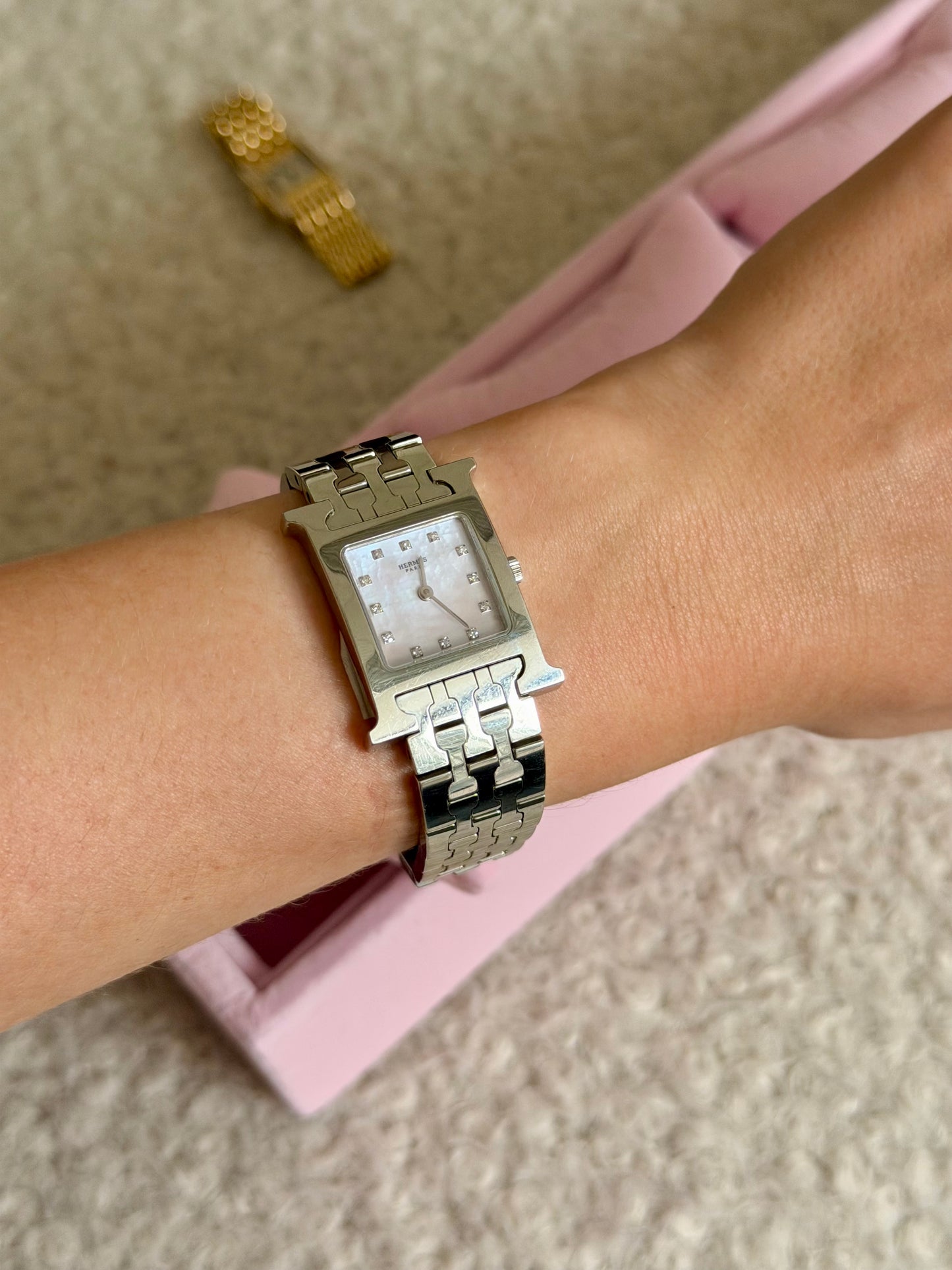 Pre-Owned Mother of Pearl w/Diamond Markers Steel Heure H