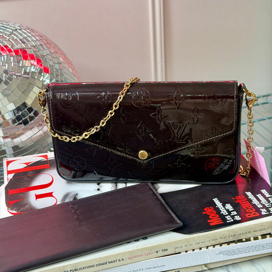 Pre-Owned Bordeaux Monogram Vernis Leather Wallet on Chain