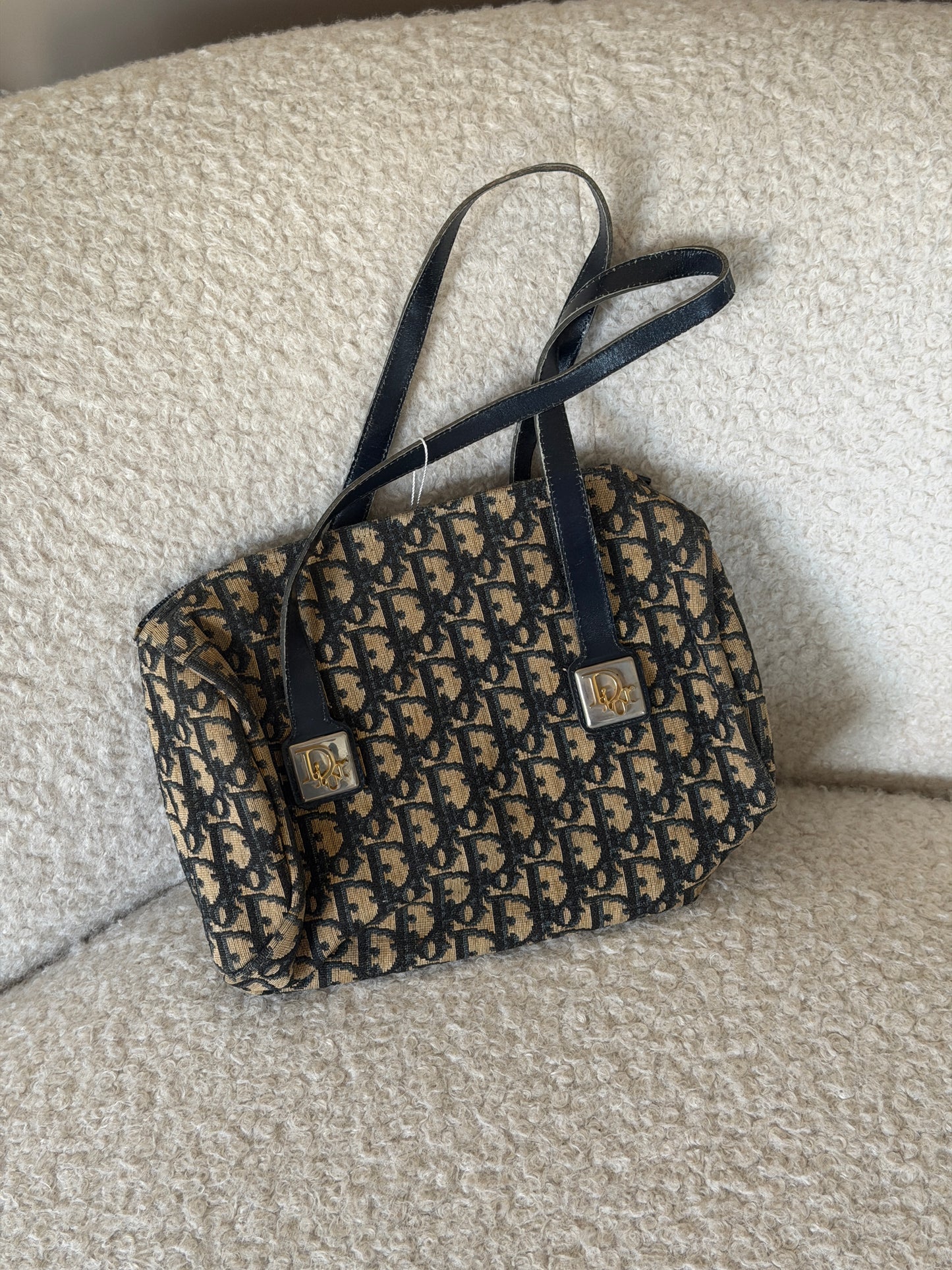 Pre-Owned Beige Oblique Canvas Boston Bag