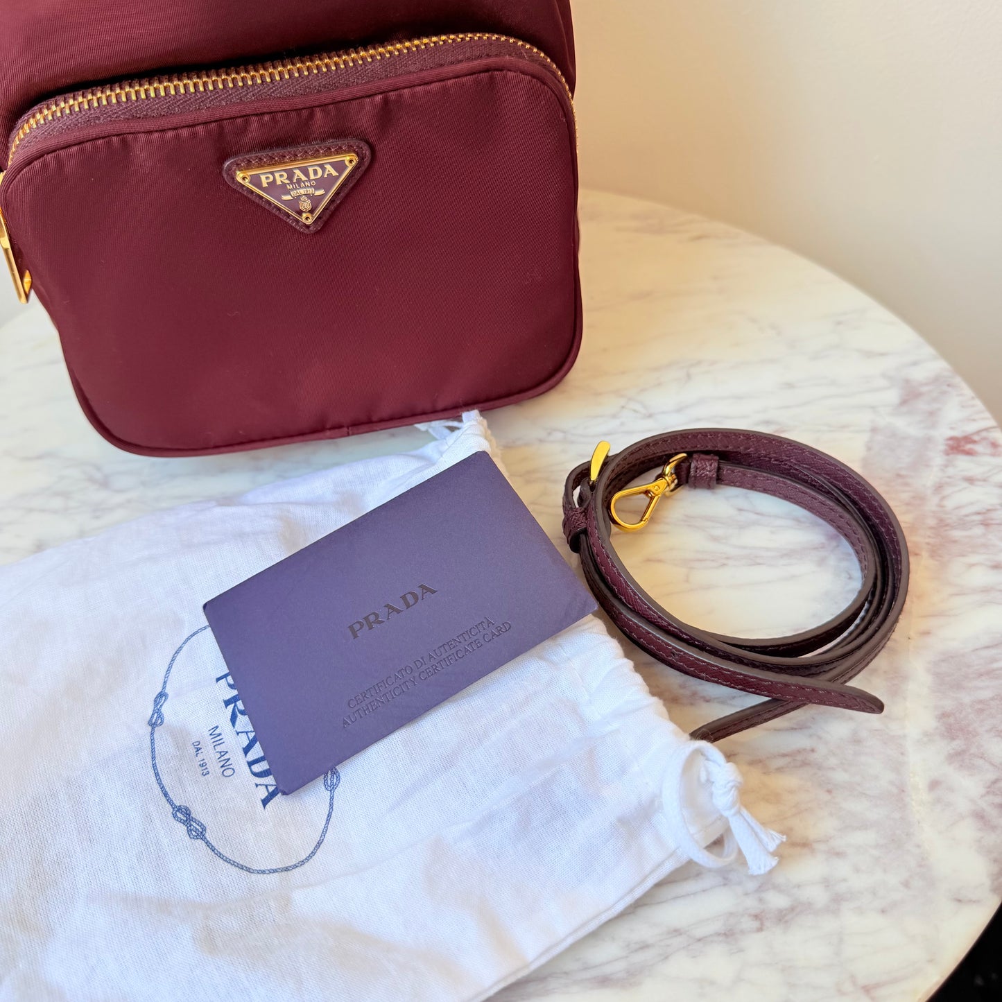 2020s Bordeaux Duet Re-Nylon Crossbody Bucket Bag