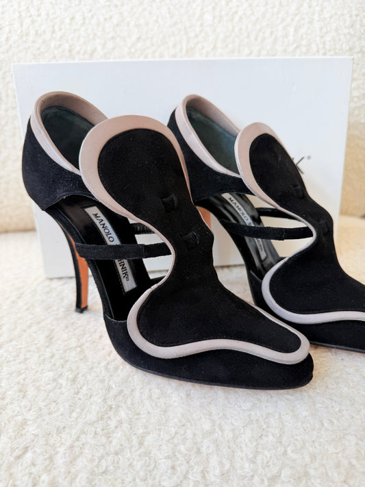 Black Suede Heels Size 36 3.5" Heel