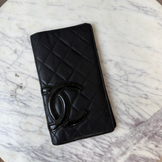 Pre-Owned Black Cambon Matelassé Lambskin Leather Organiser Wallet