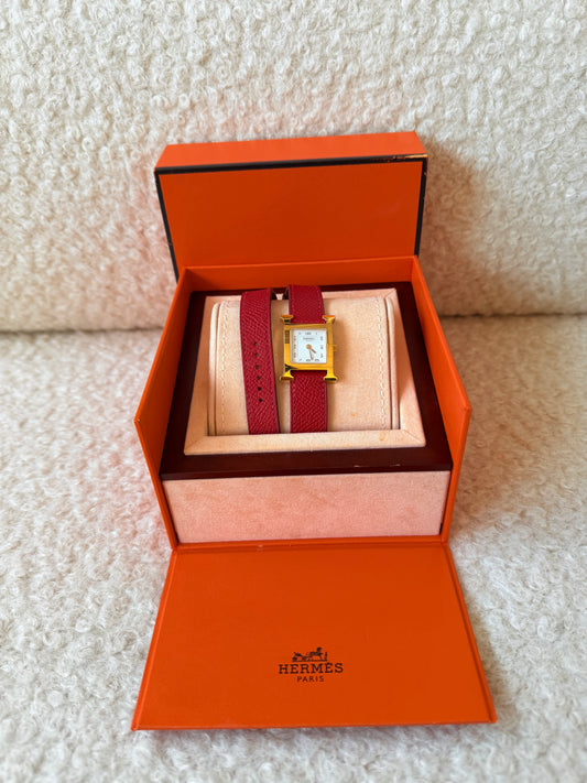 2012 Gold Heure H Red Leather Double Strap