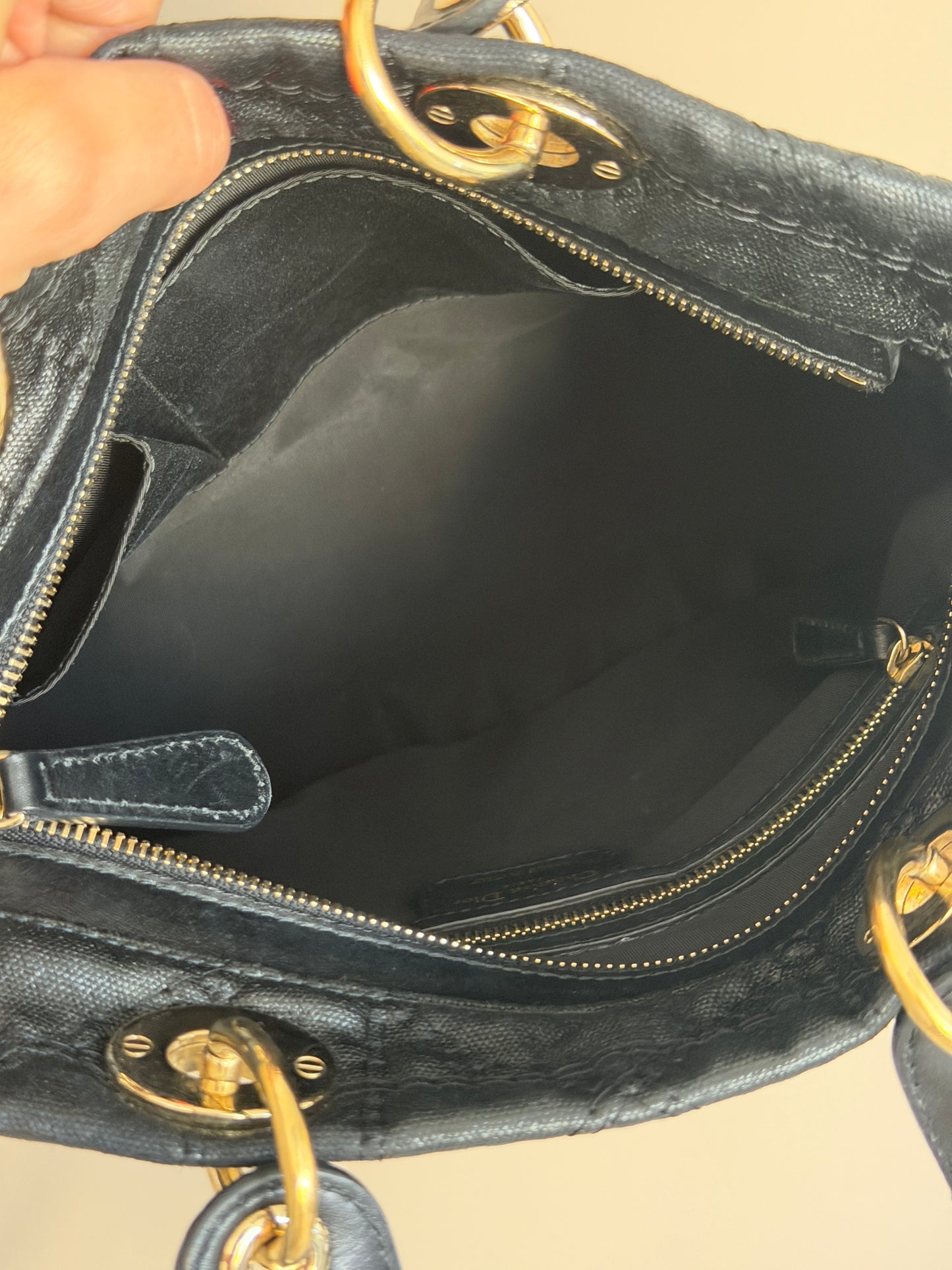Pre-Owned Black Cannage D.I.O.R. Shoulder Bag