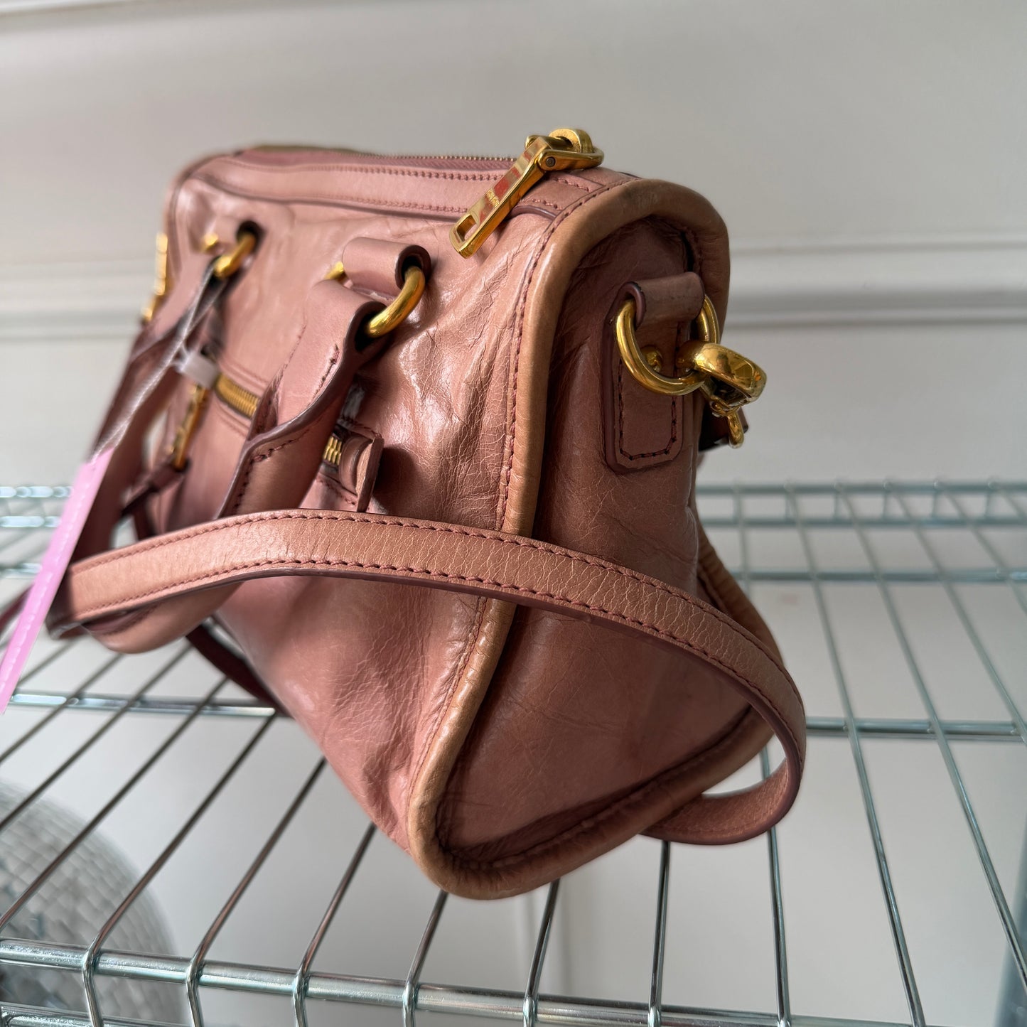 Pre-Owned Pink Leather Crossbody Boston Bag
