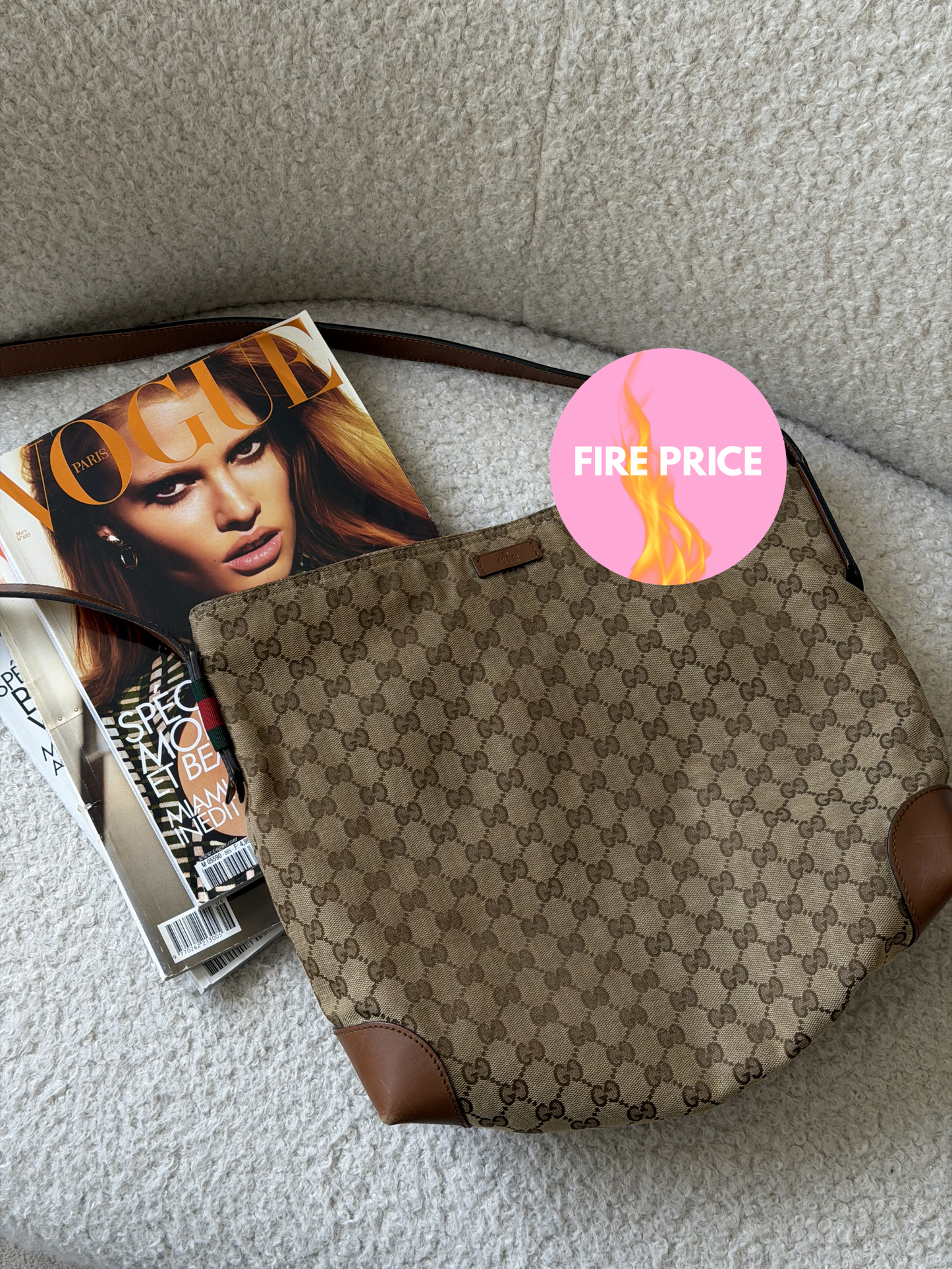 Pre-Owned Beige GG Canvas Crossbody Bag