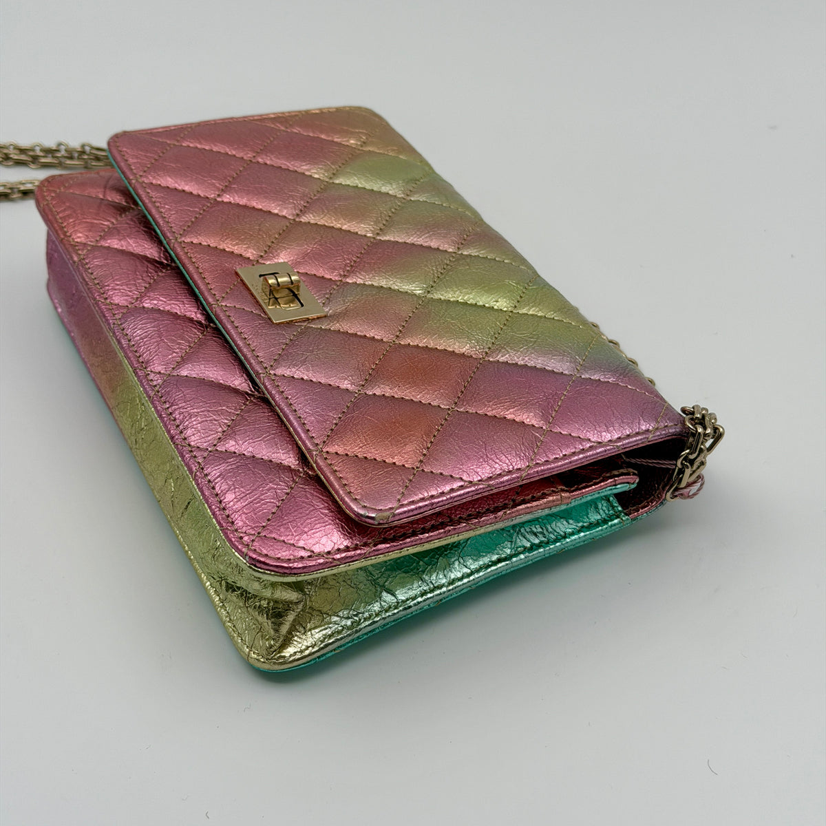 Pre-Owned Iridescent Calfskin Leather Wallet on Chain