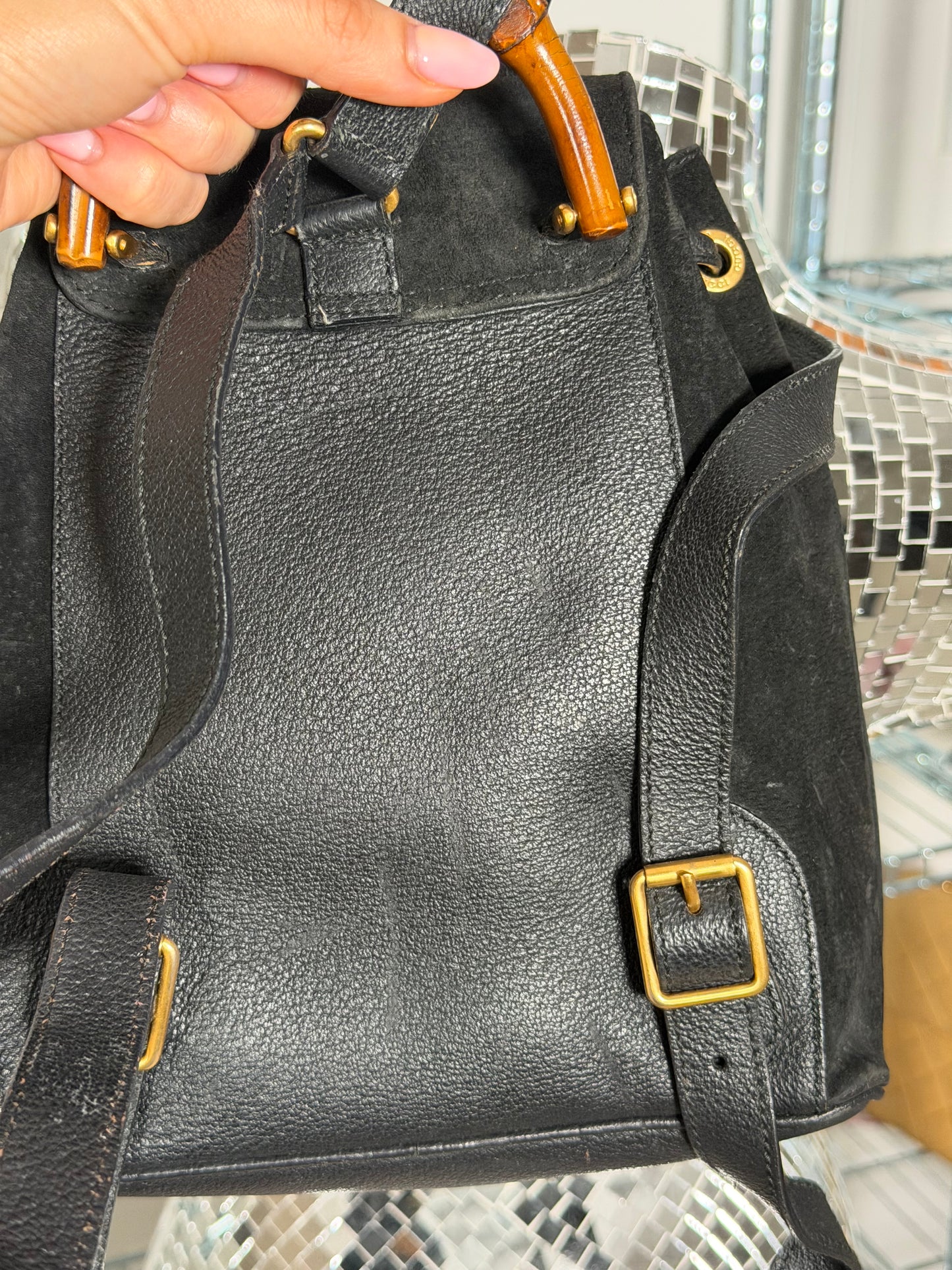 Pre-Owned Black Bamboo Suede Backpack
